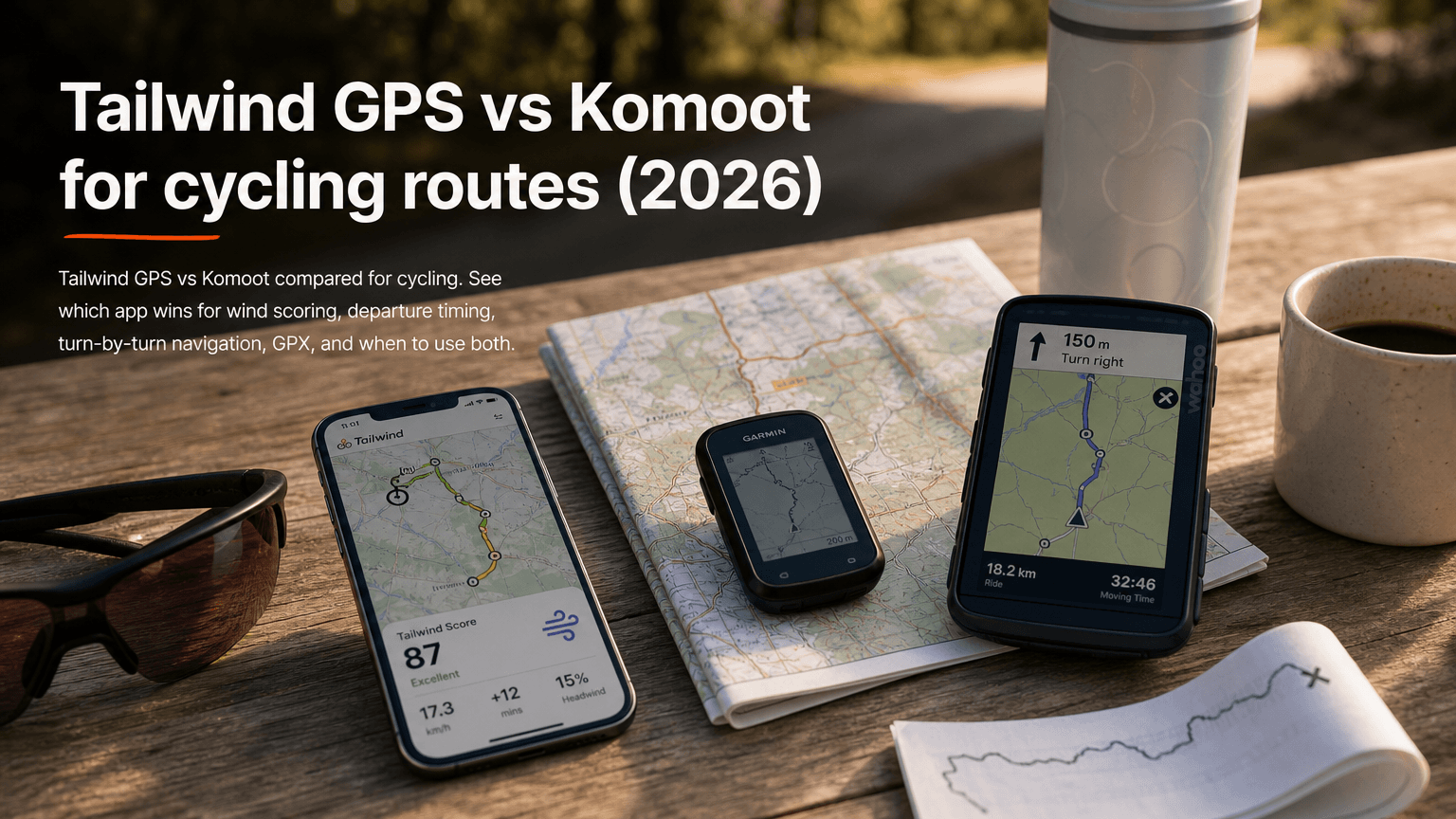 Tailwind GPS vs Komoot for cycling routes (2026)
