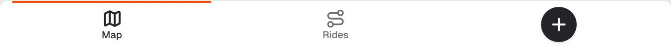 The navigation bar with Map, Rides and the add button