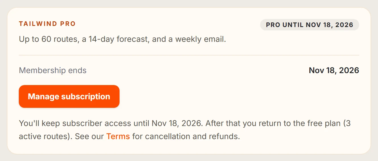 The Billing tab showing when the membership ends