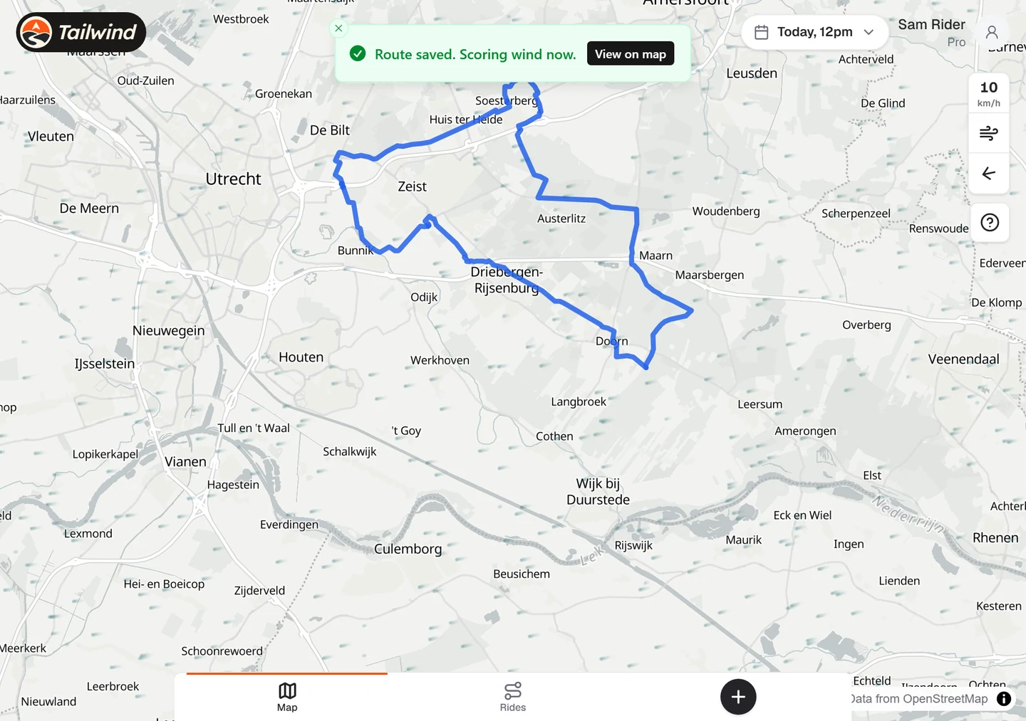A confirmation that the route was saved and is being scored