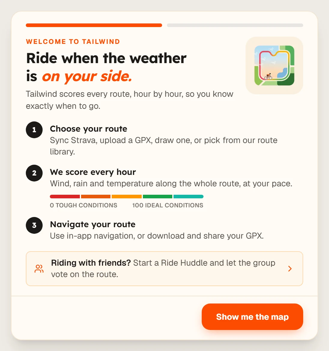 The guest welcome screen on the Tailwind map