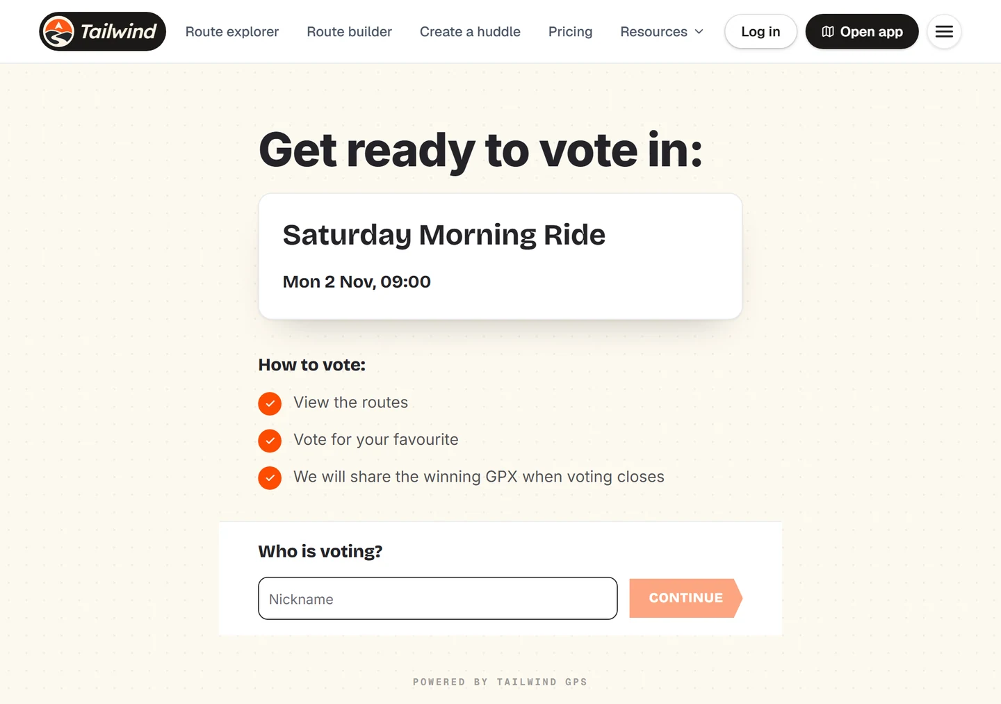 The Get ready to vote screen with a nickname field