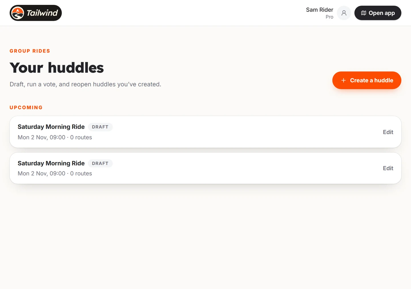 The Your huddles list