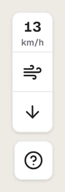 The wind speed, wind toggle, direction arrow and help buttons