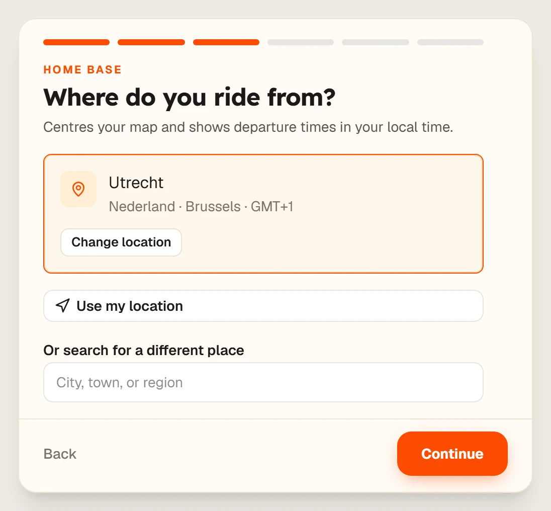 The Where do you ride from screen