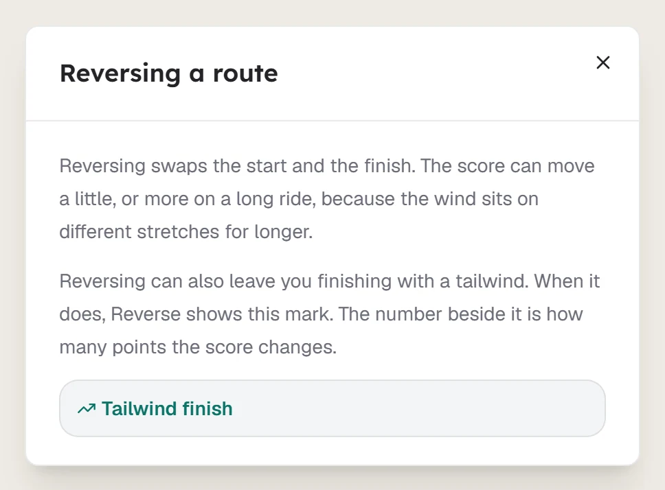 The Reversing a route help dialog