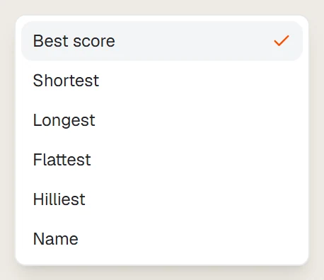 The sort menu in the list of rides