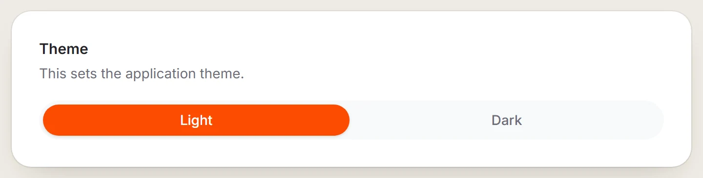 The Theme setting with Light and Dark options