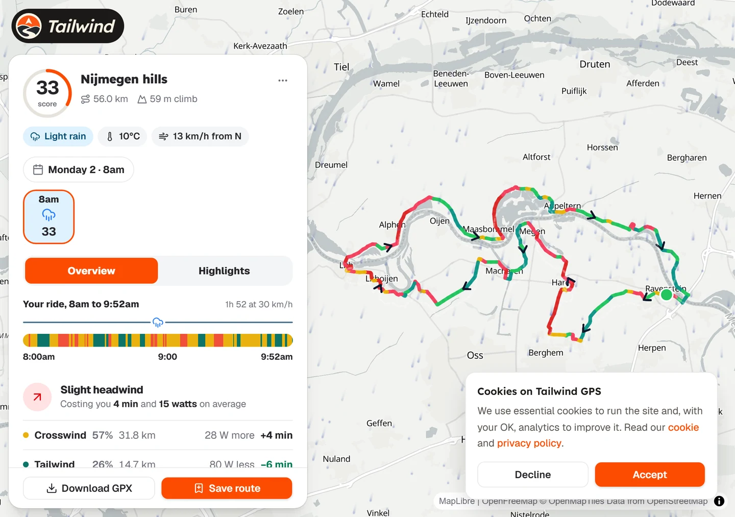 A shared route open on the map with its score