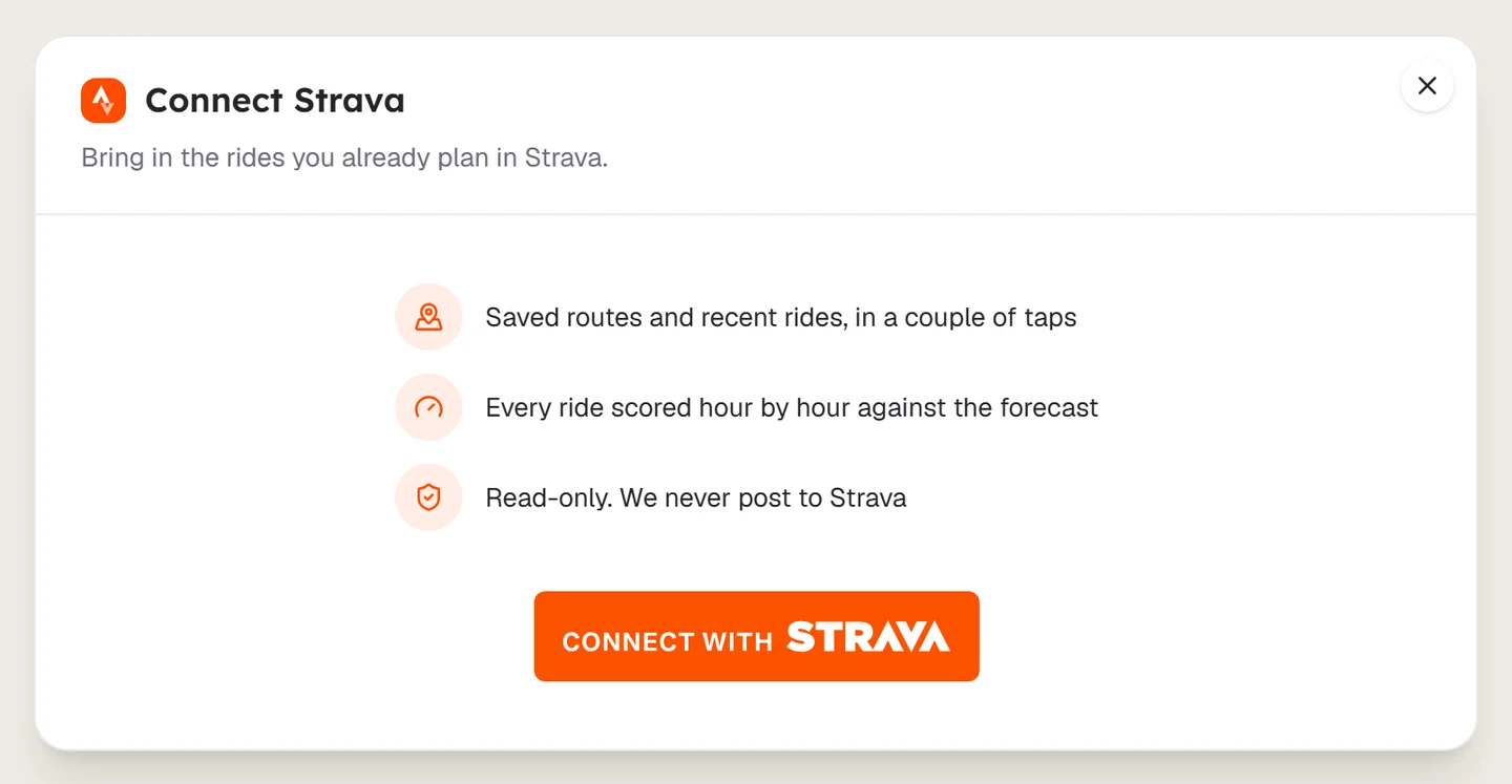 The Connect Strava dialog listing what you get