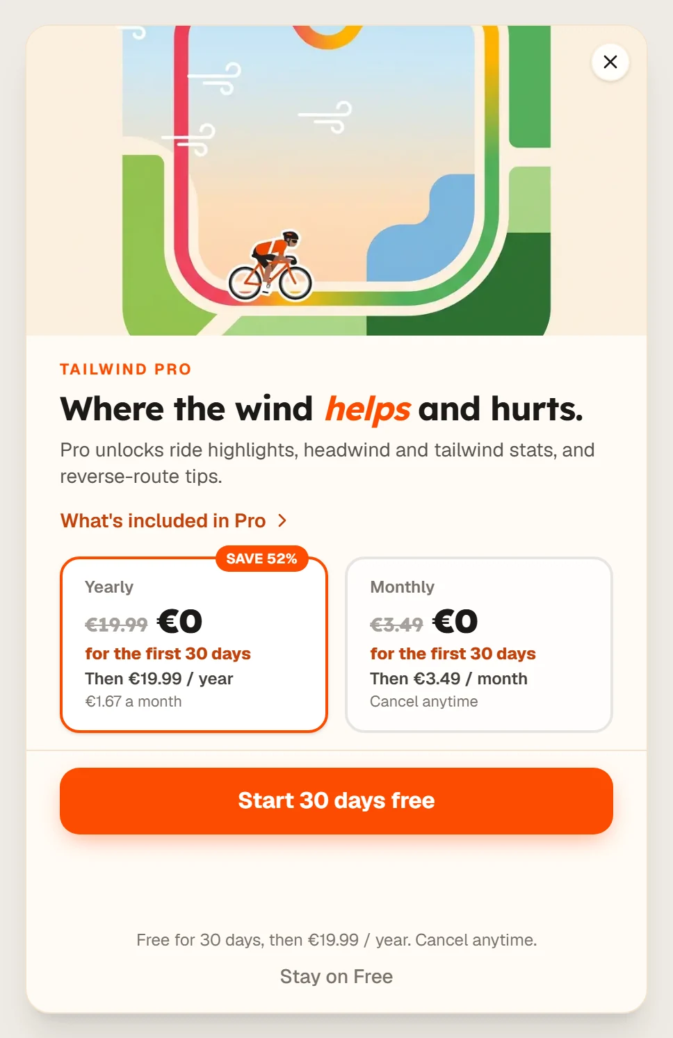 The upgrade dialog with Yearly and Monthly options