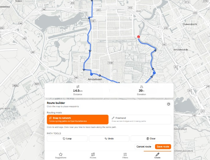 Draw a cycling route on the Tailwind map