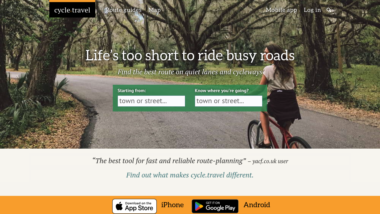 Screenshot of https://www.cycle.travel/